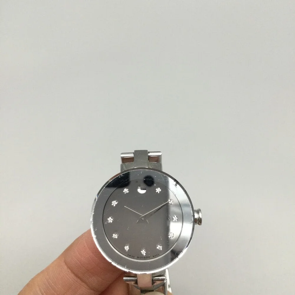Swiss Movado Mirror Sapphire Watch Women 28mm Silver Tone New Battery 7.25